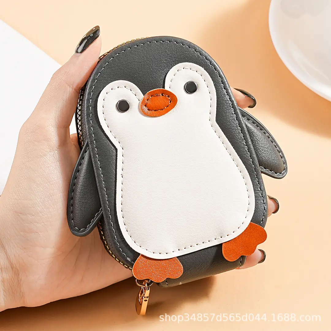 Cute Cartoon Penguin Small Bag Trendyy Pu Coin Purse Korean Style Accordion Card Holder Large Capacity Multi-Function 9 Card Slots