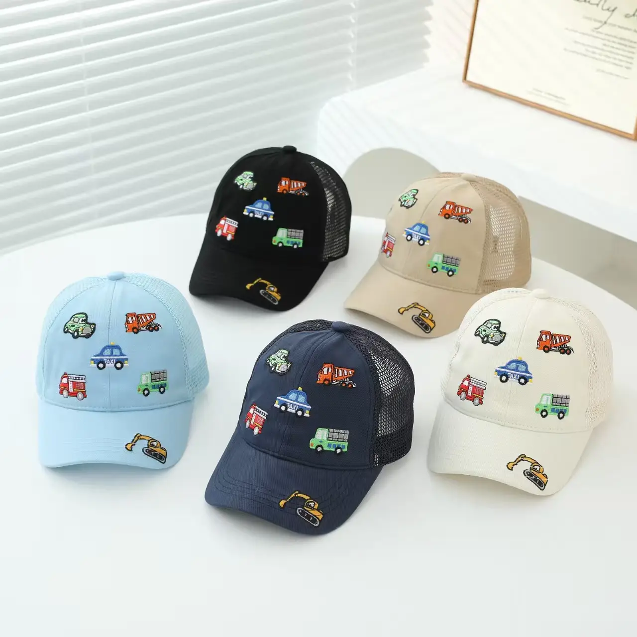 Kids Cartoon Embroidered Baseball Cap Blue Mesh - Image 12