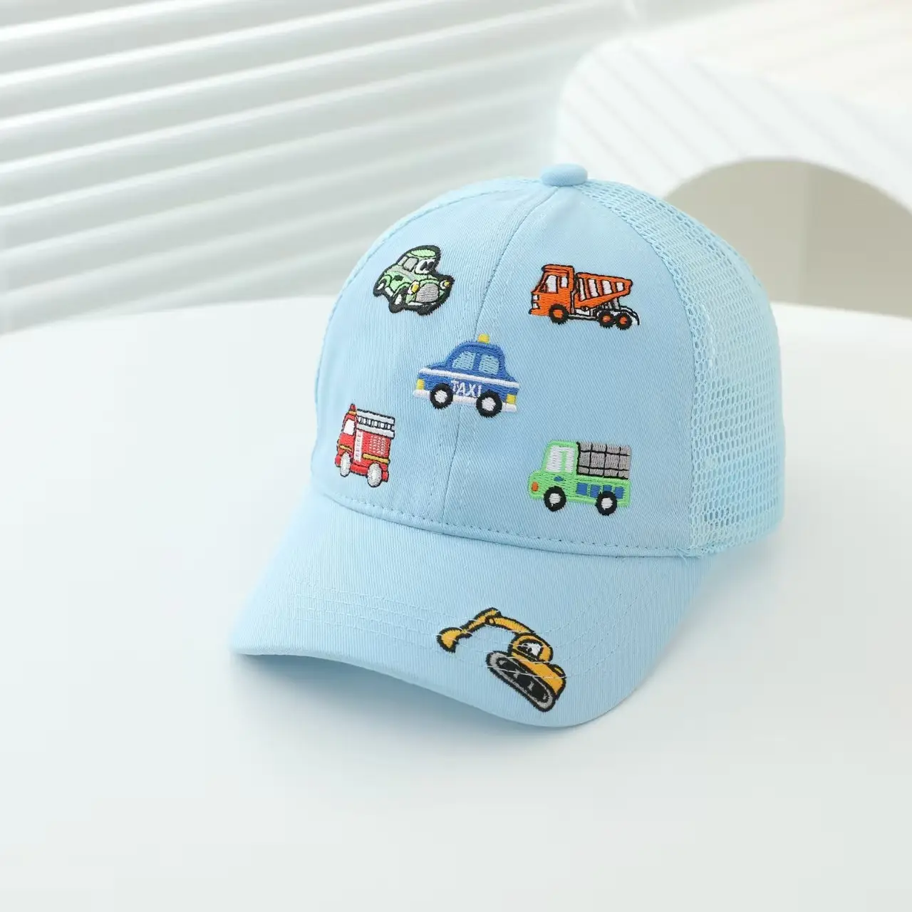 Kids Cartoon Embroidered Baseball Cap Blue Mesh — feature 11