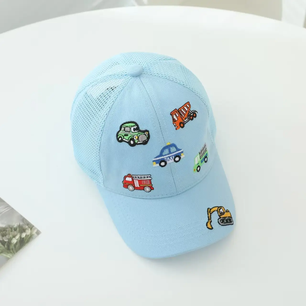 Kids Cartoon Embroidered Baseball Cap Blue Mesh — feature 12