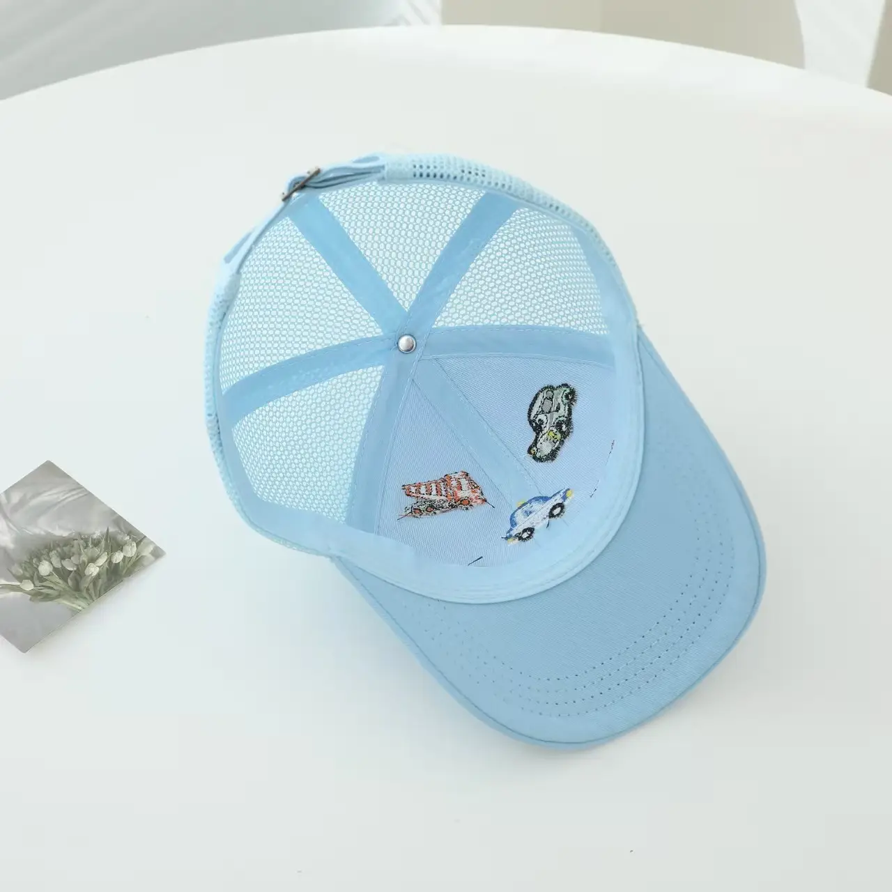 Kids Cartoon Embroidered Baseball Cap Blue Mesh — feature 14