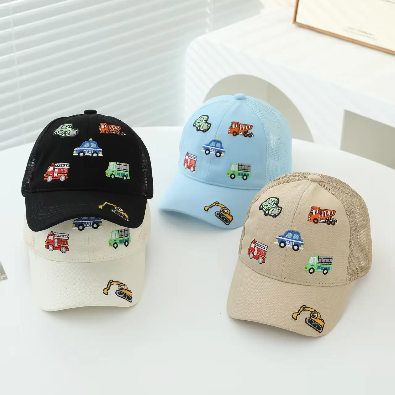 Kids Cartoon Embroidered Baseball Cap Blue Mesh — feature 3