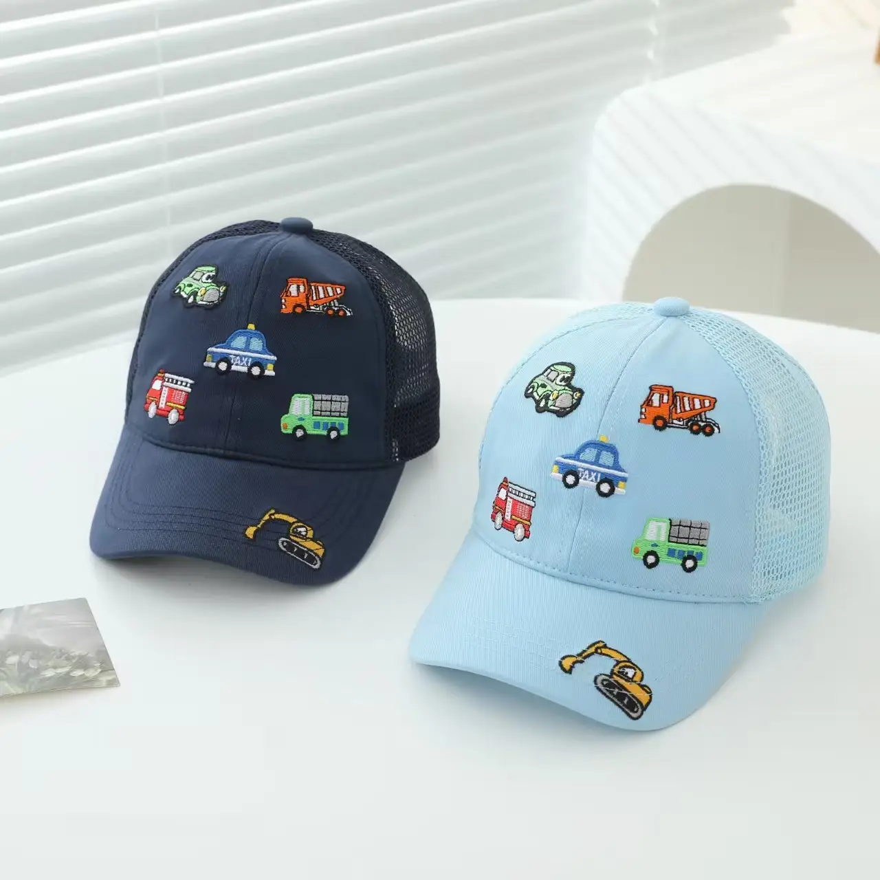 Kids Cartoon Embroidered Baseball Cap Blue Mesh — feature 6