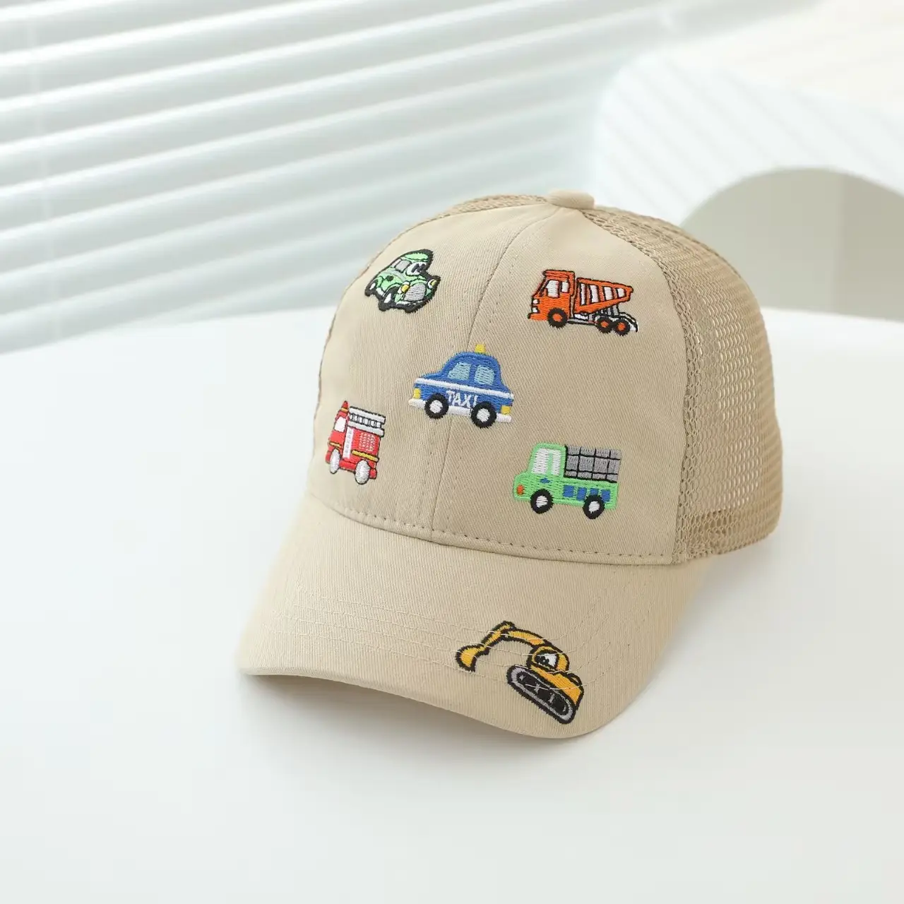 Kids Cartoon Embroidered Baseball Cap Blue Mesh - Image 3