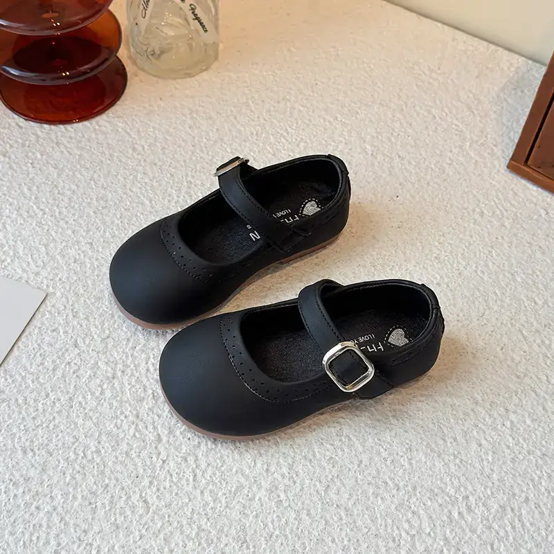 Children's Black Leather Flat Shoes for Toddler 2025