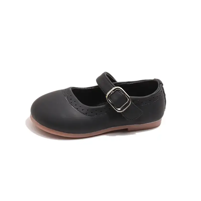 Children's Black Leather Flat Shoes for Toddler 2025