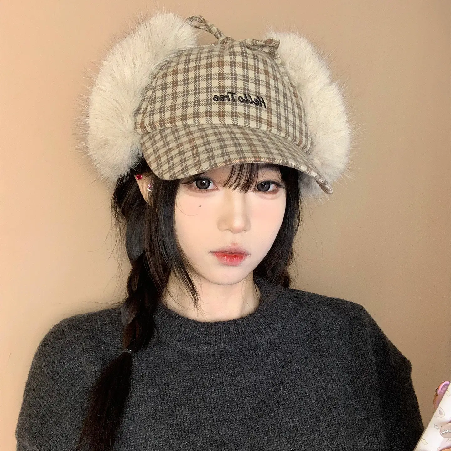 Women Plaid Fur Cap Winter Warm Ear Protection - Image 4