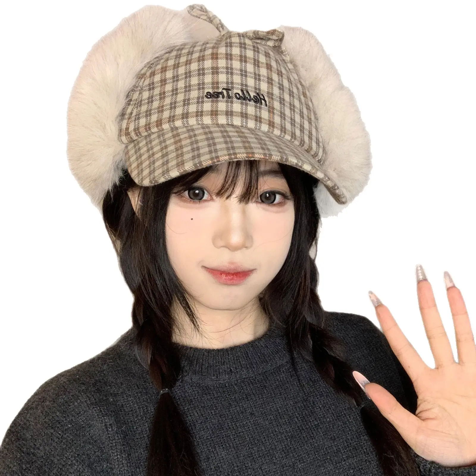 Women Plaid Fur Cap Winter Warm Ear Protection - Image 6
