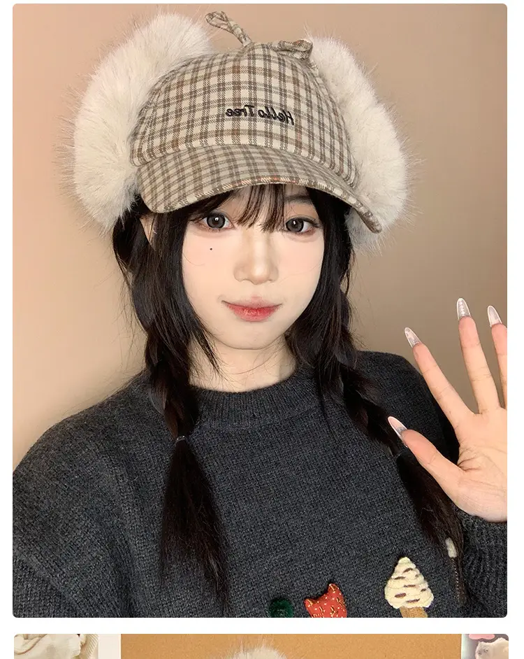 Women Plaid Fur Cap Winter Warm Ear Protection — feature 10
