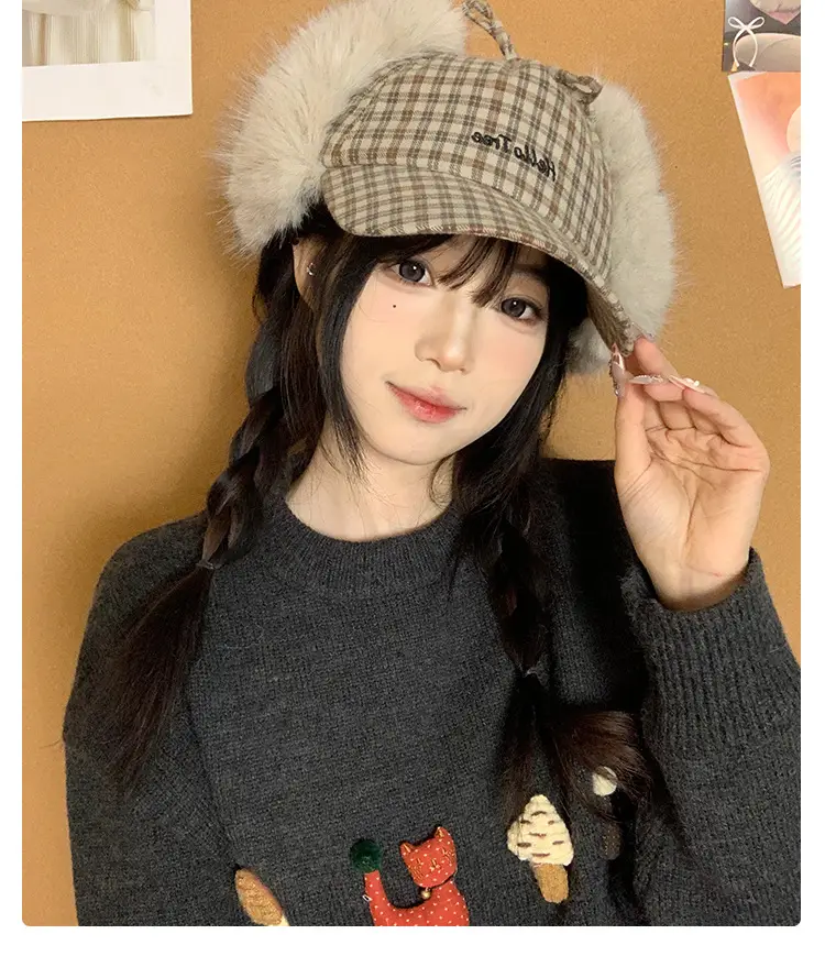 Women Plaid Fur Cap Winter Warm Ear Protection — feature 11