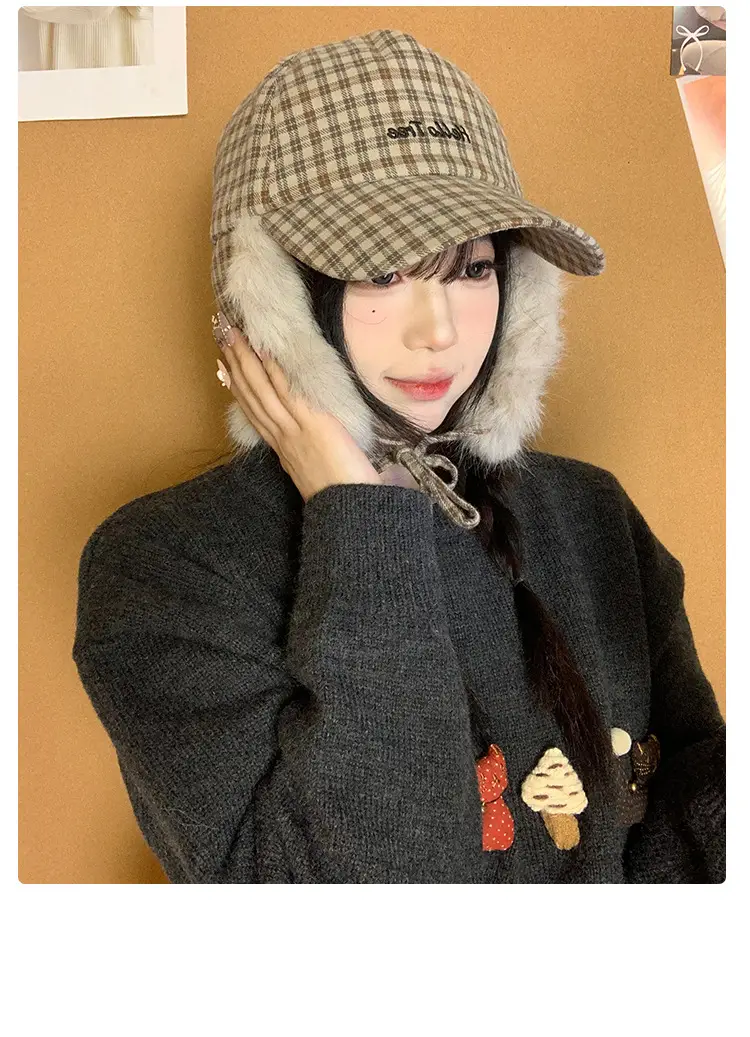 Women Plaid Fur Cap Winter Warm Ear Protection — feature 12