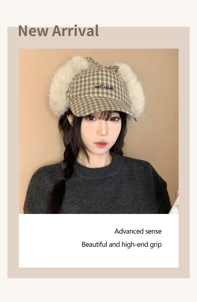 Women Plaid Fur Cap Winter Warm Ear Protection — feature 3