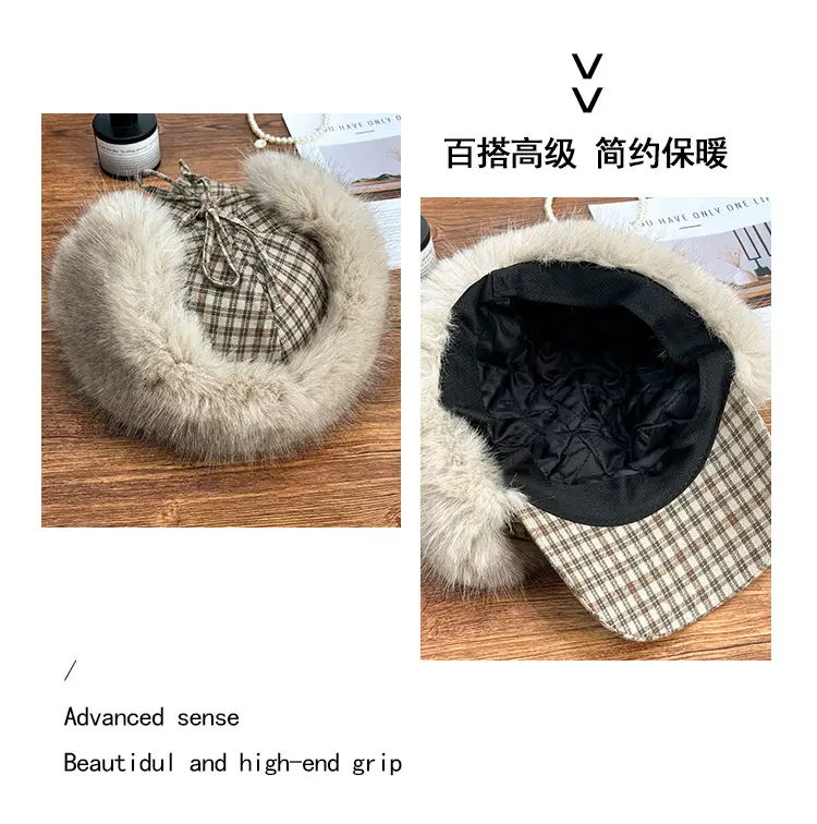 Women Plaid Fur Cap Winter Warm Ear Protection — feature 6