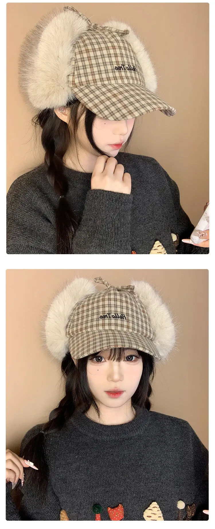 Women Plaid Fur Cap Winter Warm Ear Protection — feature 7