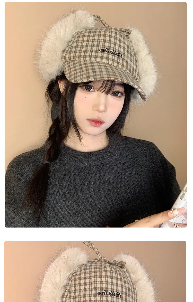Women Plaid Fur Cap Winter Warm Ear Protection — feature 8