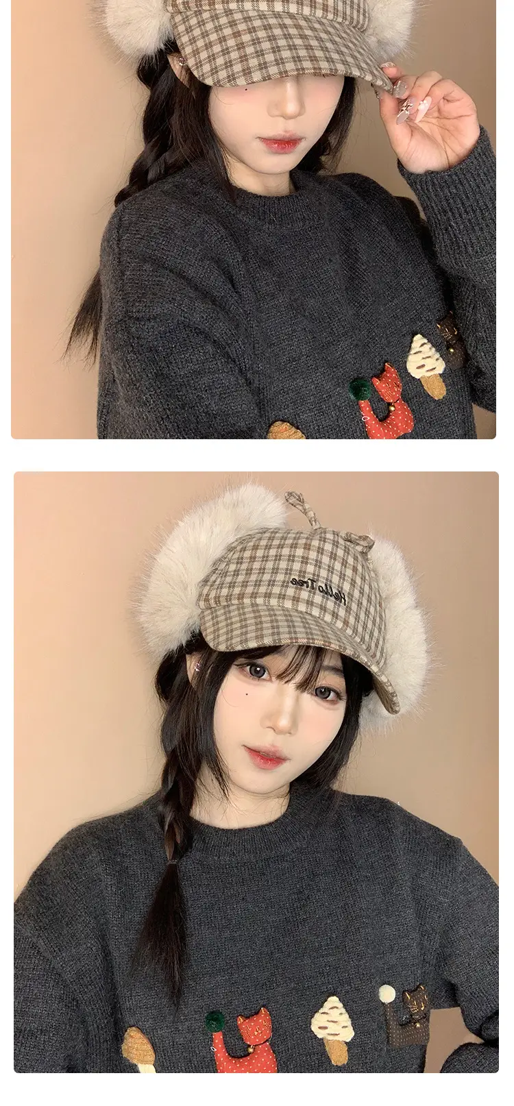 Women Plaid Fur Cap Winter Warm Ear Protection — feature 9