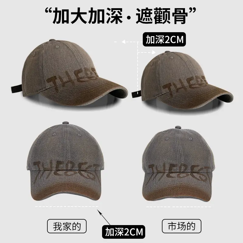 American Style Washed Vintage Letter Large Brim Baseball Cap for Women - Image 10