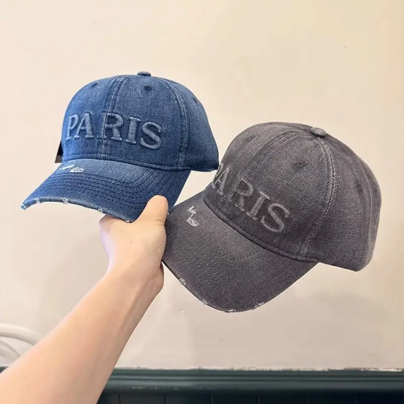 Men Denim Peaked Cap with "RIS" Embroidery Grey