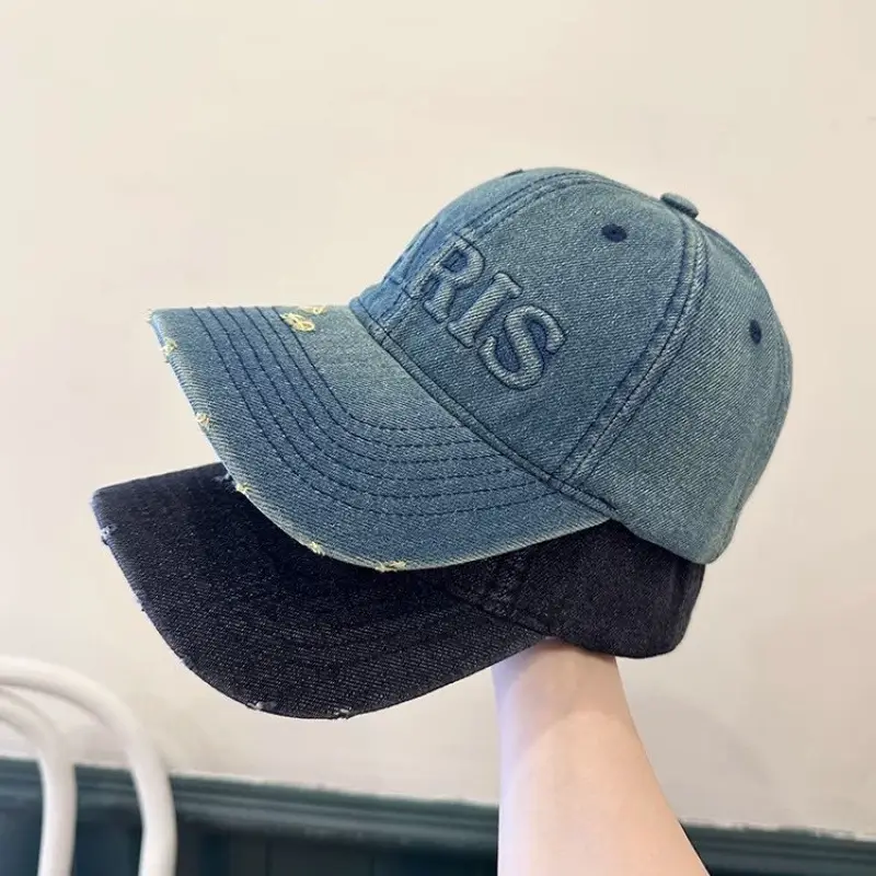 Men Denim Peaked Cap with "RIS" Embroidery Grey