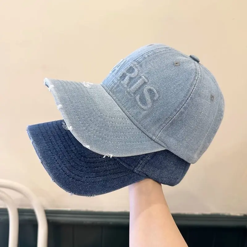 Men Denim Peaked Cap with "RIS" Embroidery Grey