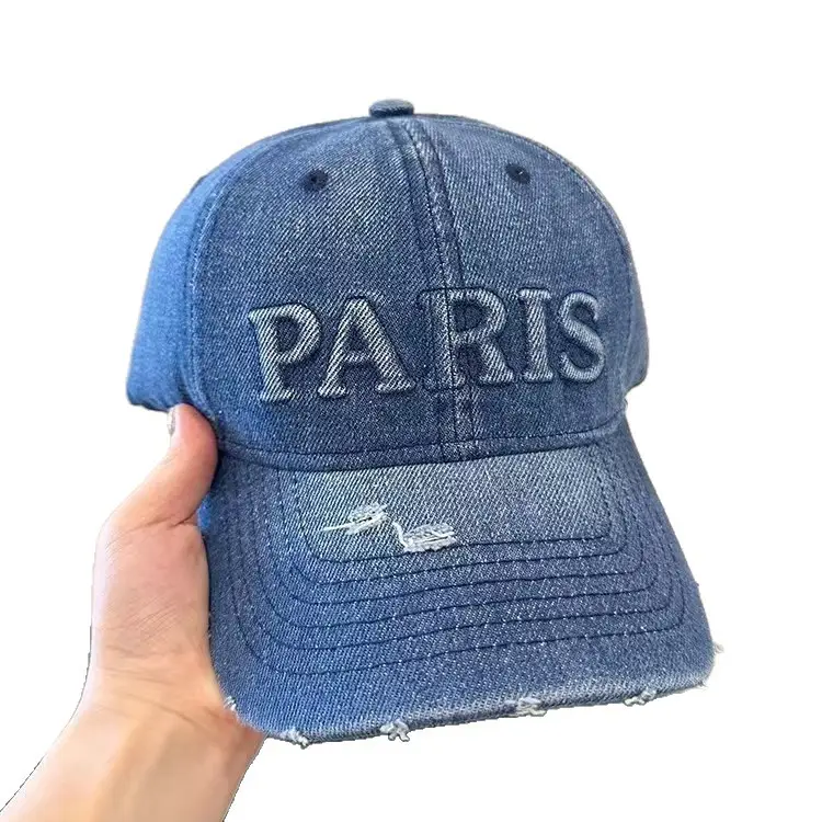 Men Denim Peaked Cap with "RIS" Embroidery Grey