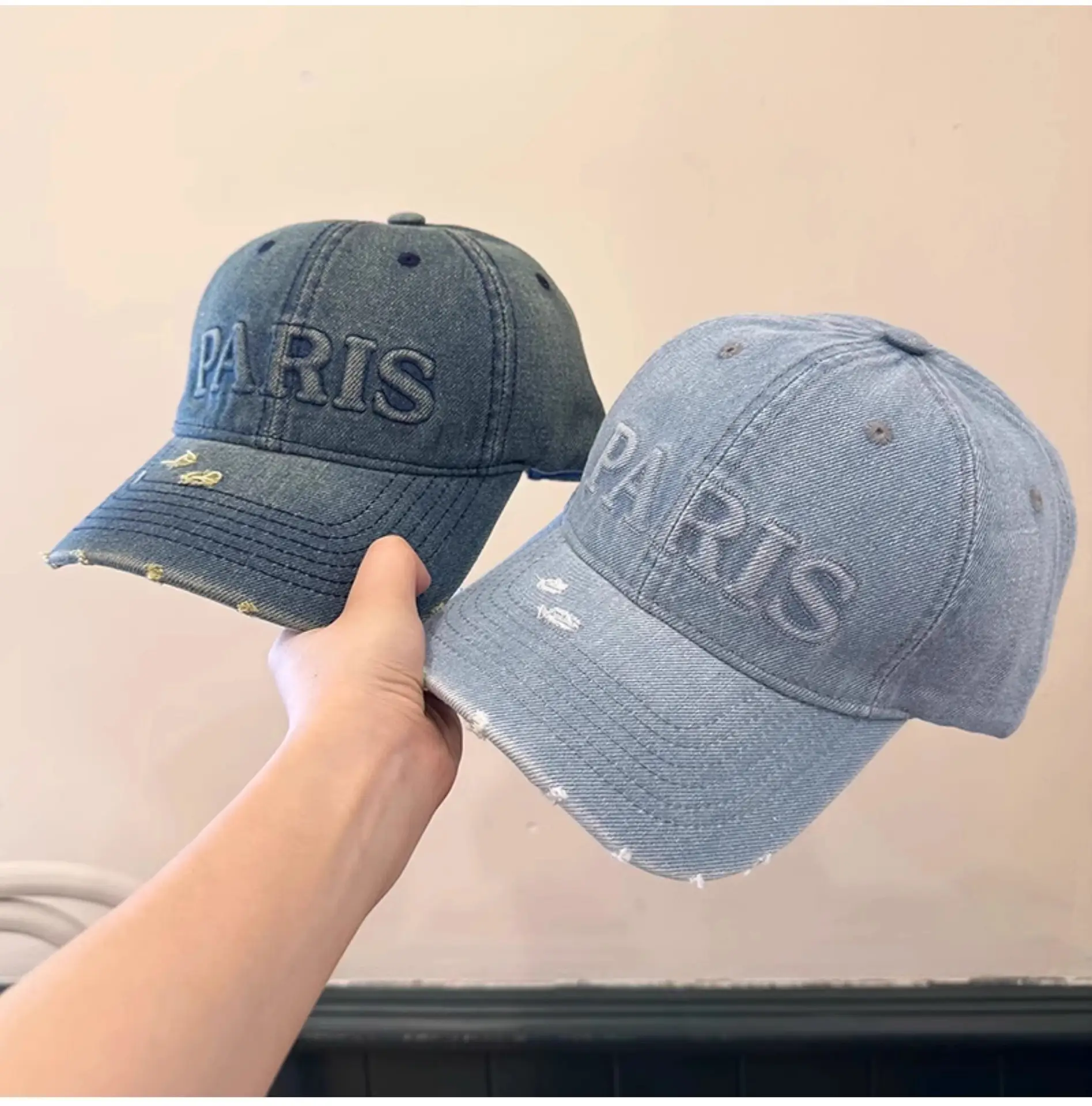 Men Denim Peaked Cap with "RIS" Embroidery Grey — feature 4