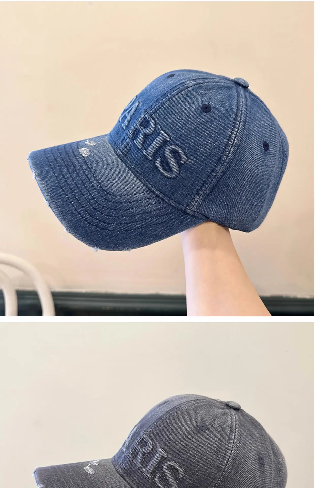 Men Denim Peaked Cap with "RIS" Embroidery Grey — feature 5