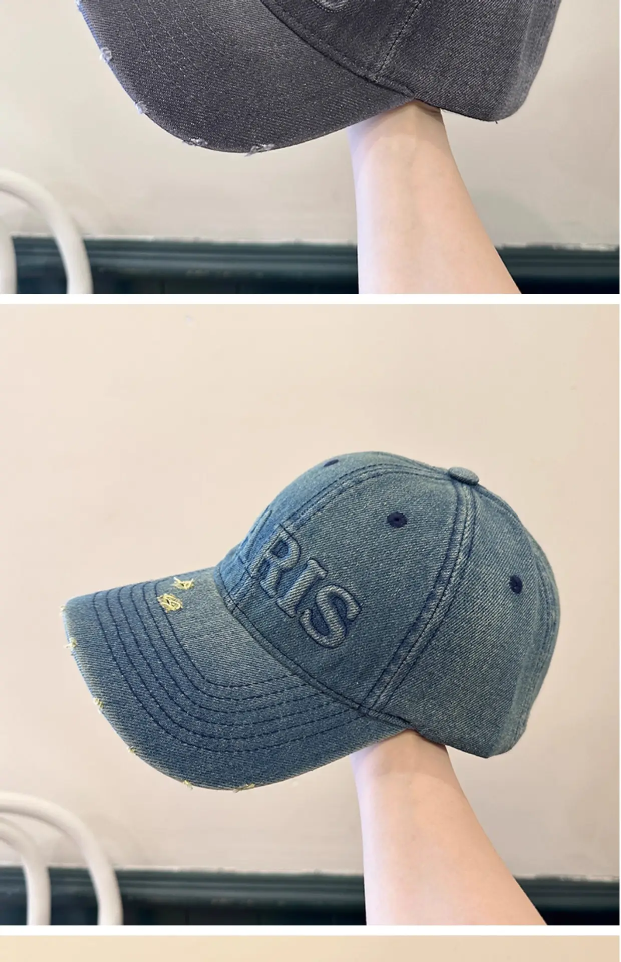 Men Denim Peaked Cap with "RIS" Embroidery Grey — feature 6