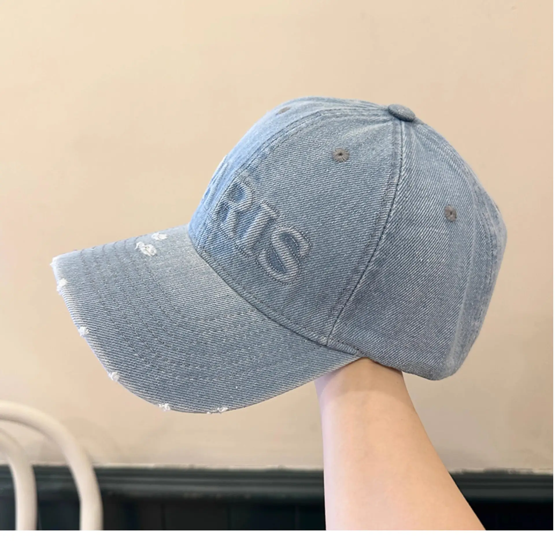 Men Denim Peaked Cap with "RIS" Embroidery Grey — feature 7