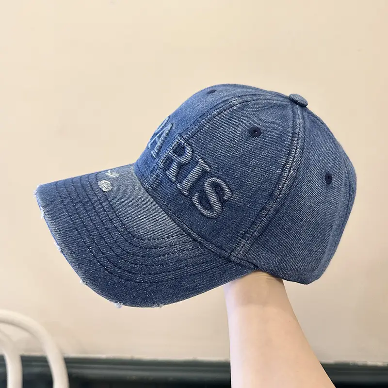 Men Denim Peaked Cap with "RIS" Embroidery Grey