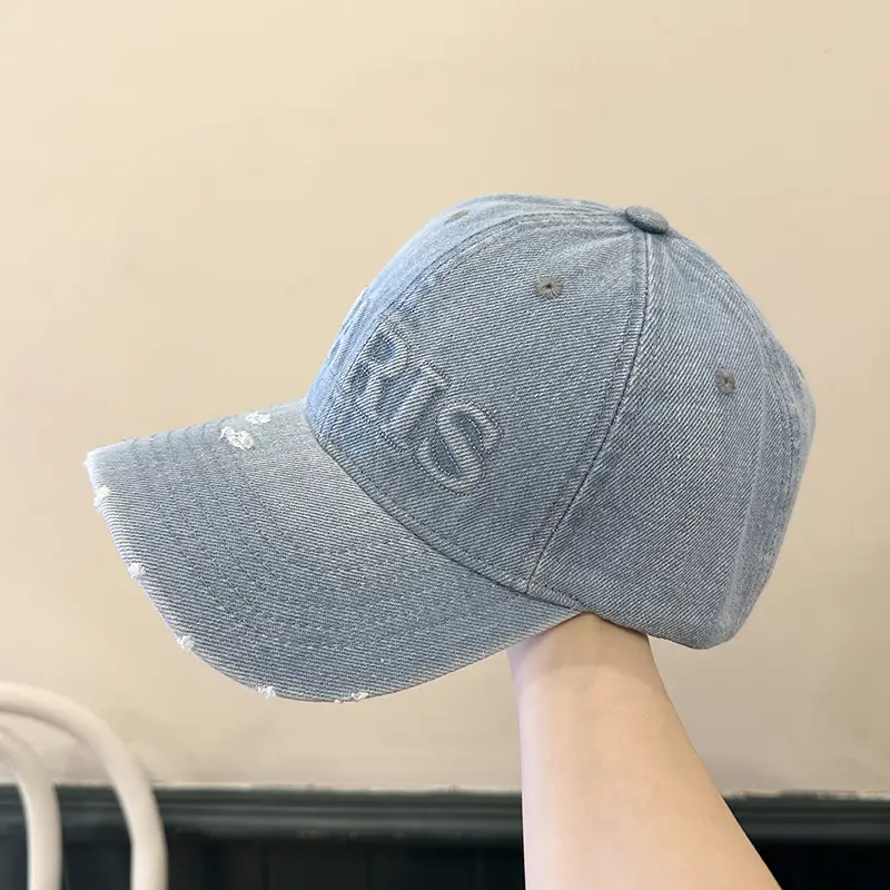 Men Denim Peaked Cap with "RIS" Embroidery Grey