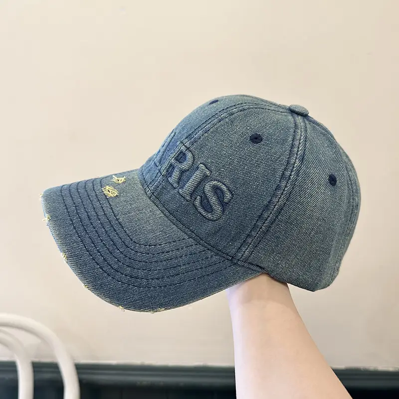 Men Denim Peaked Cap with "RIS" Embroidery Grey