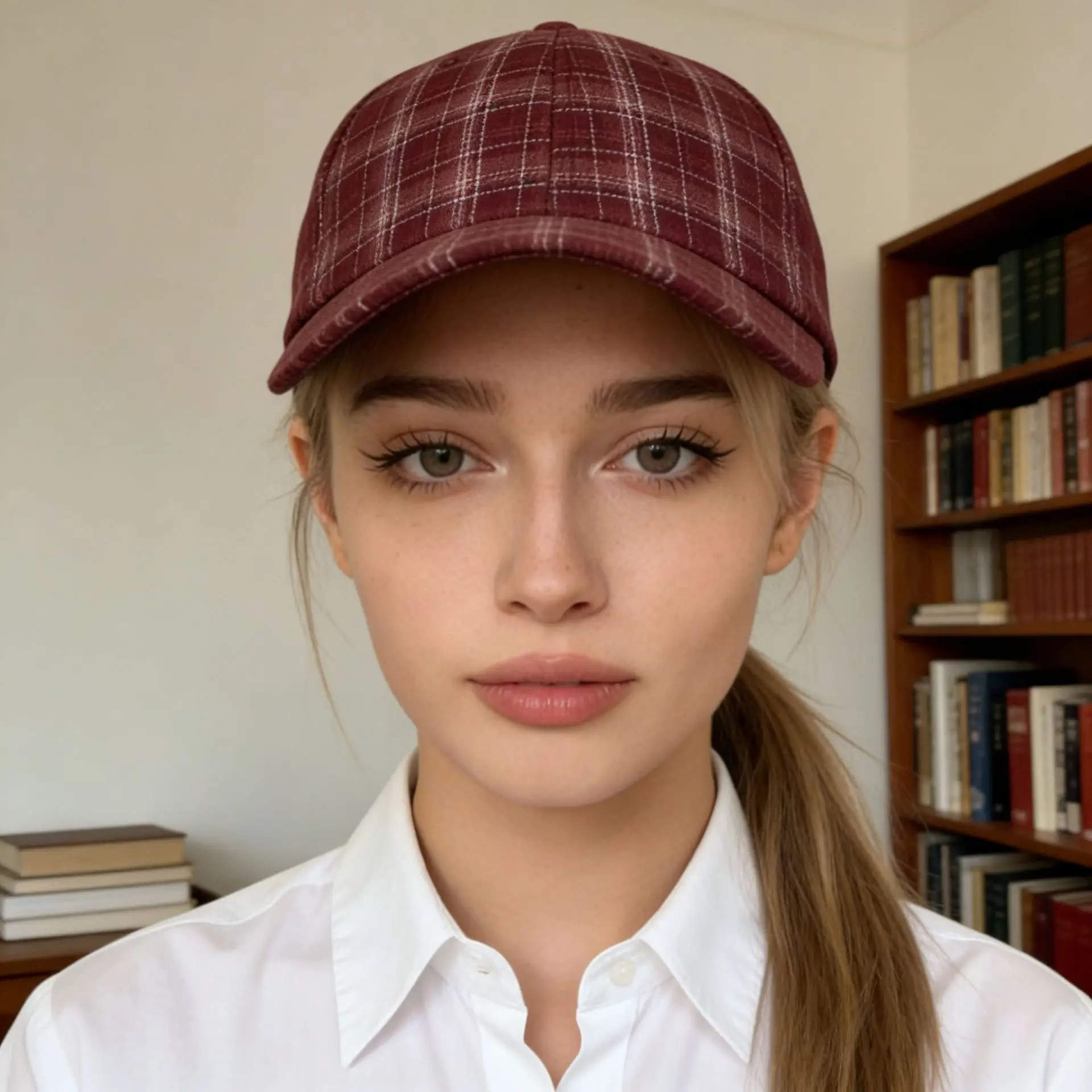 Women Plaid Duckbill Hat Autumn Winter Reversible Woolen - Image 5