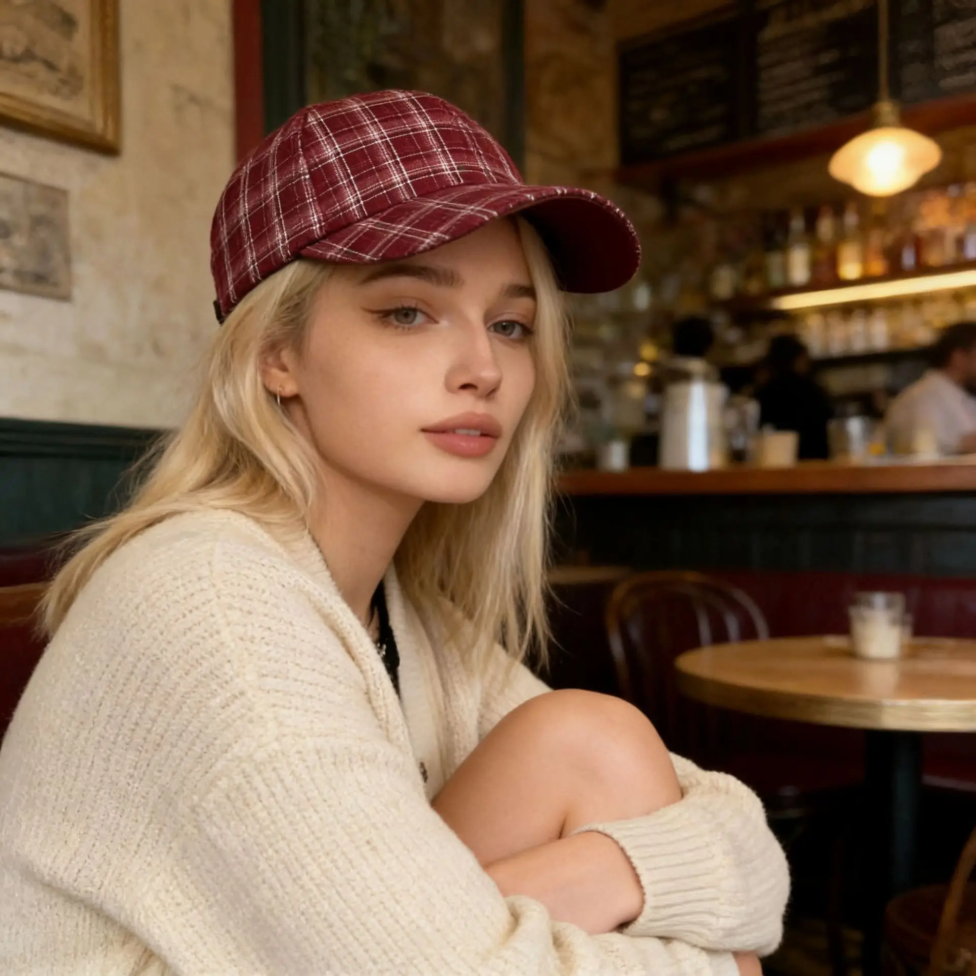 Women Plaid Duckbill Hat Autumn Winter Reversible Woolen - Image 6