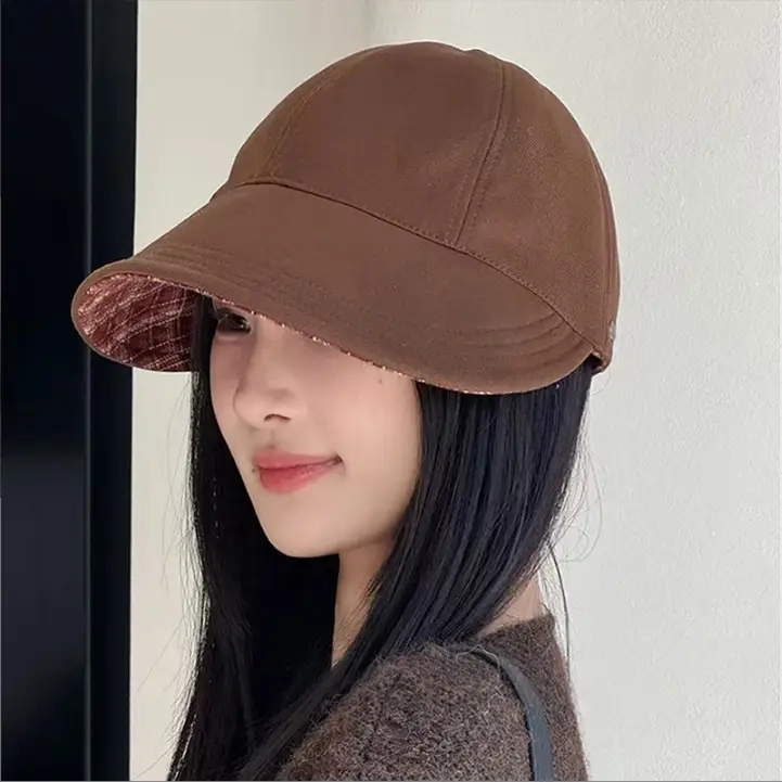 Women Plaid Duckbill Hat Autumn Winter Reversible Woolen - Image 7