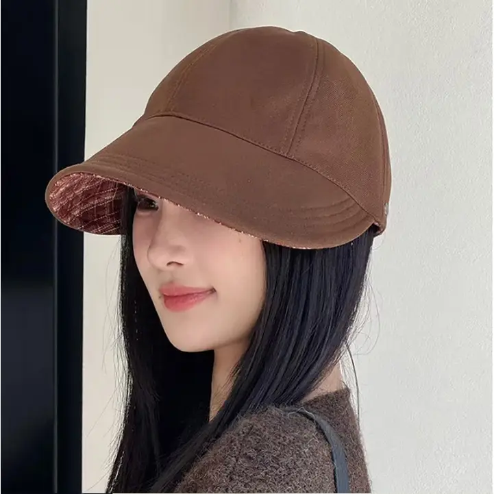 Women Plaid Duckbill Hat Autumn Winter Reversible Woolen — feature 4
