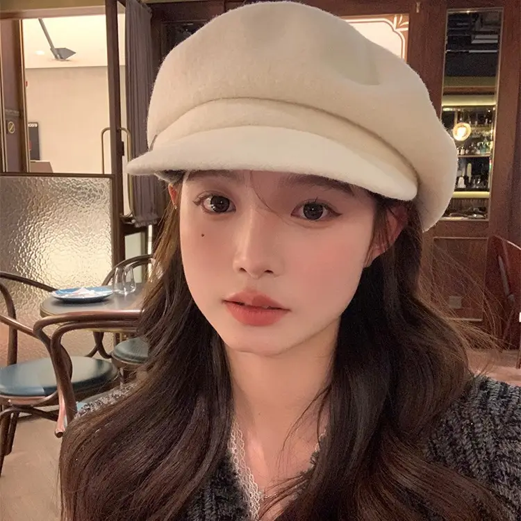 Women Woolen Newsboy Cap White Winter Warm