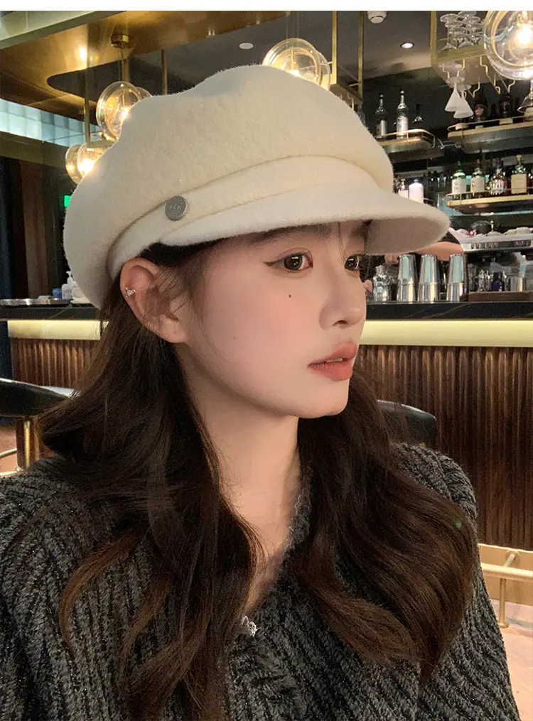 Women Woolen Newsboy Cap White Winter Warm — feature 13