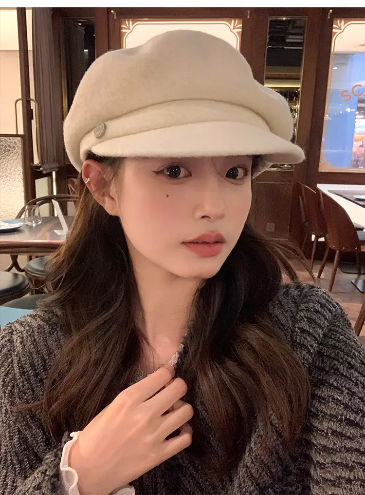 Women Woolen Newsboy Cap White Winter Warm — feature 16