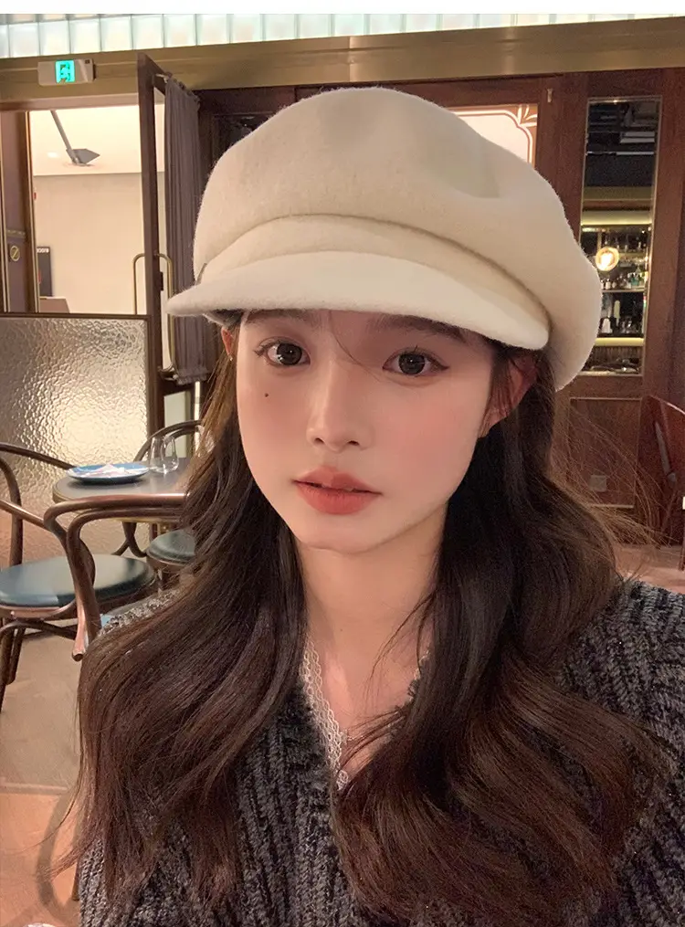 Women Woolen Newsboy Cap White Winter Warm — feature 3