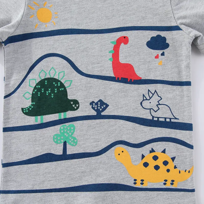 Dinosaur Pattern Boys Summer T-Shirt Grey Short Sleeve - Image 4