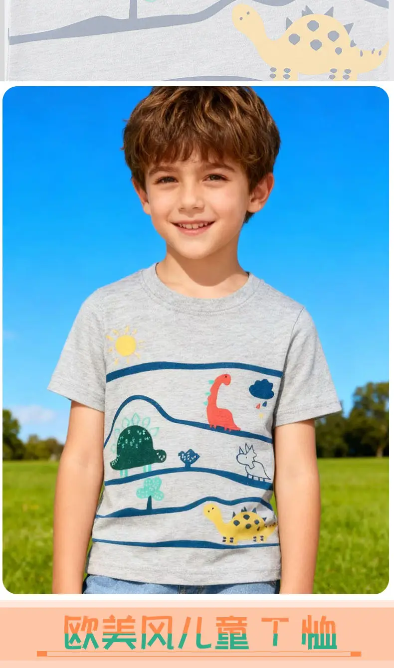 Dinosaur Pattern Boys Summer T-Shirt Grey Short Sleeve — feature 2