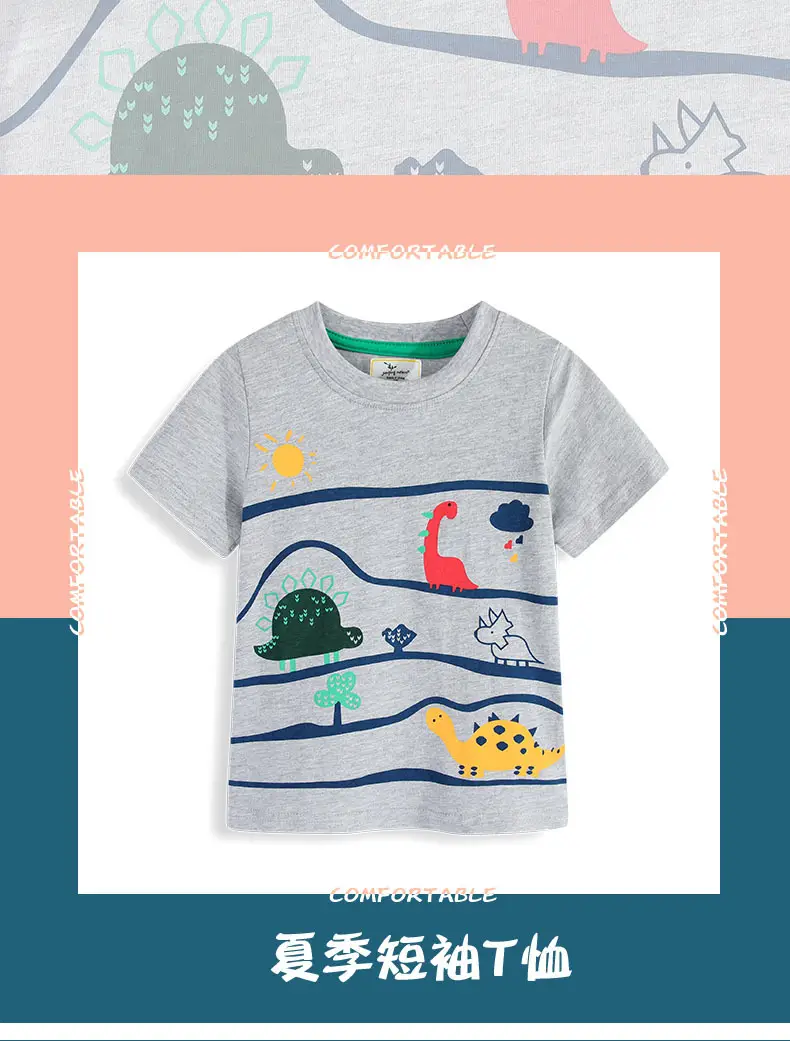 Dinosaur Pattern Boys Summer T-Shirt Grey Short Sleeve — feature 3