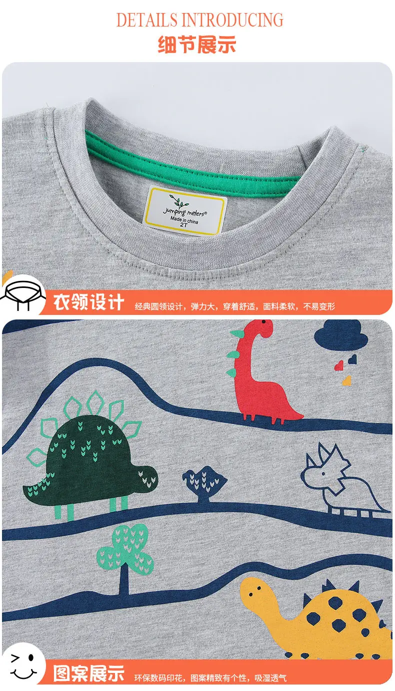 Dinosaur Pattern Boys Summer T-Shirt Grey Short Sleeve — feature 7