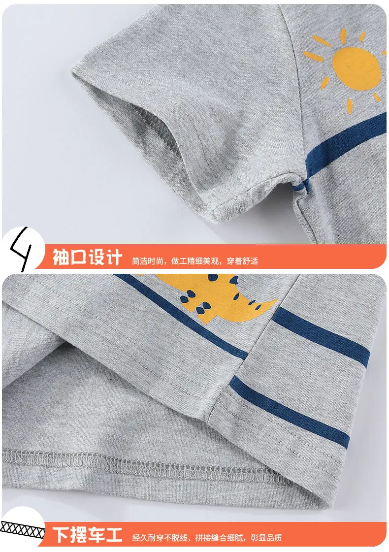 Dinosaur Pattern Boys Summer T-Shirt Grey Short Sleeve — feature 8