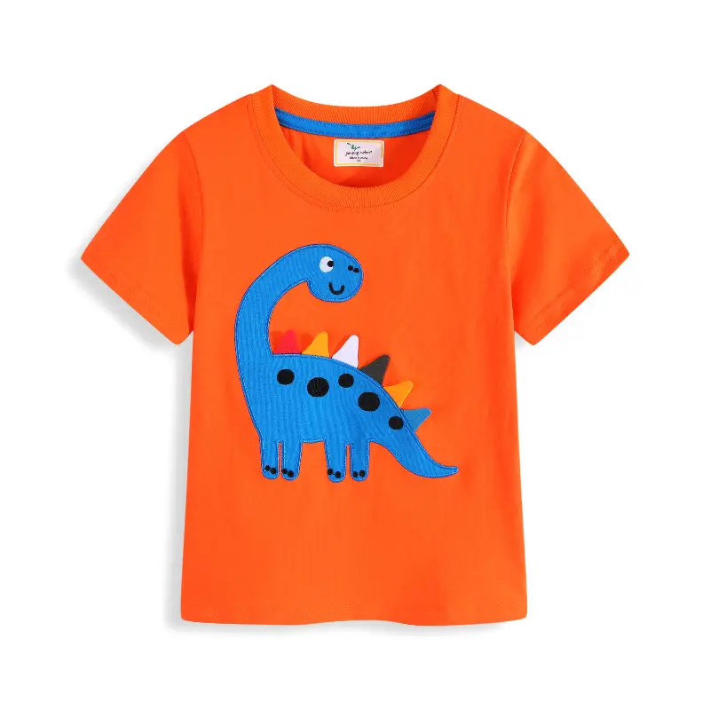Blue Dinosaur Embroidered Knitted T-Shirt for Boys - Image 2