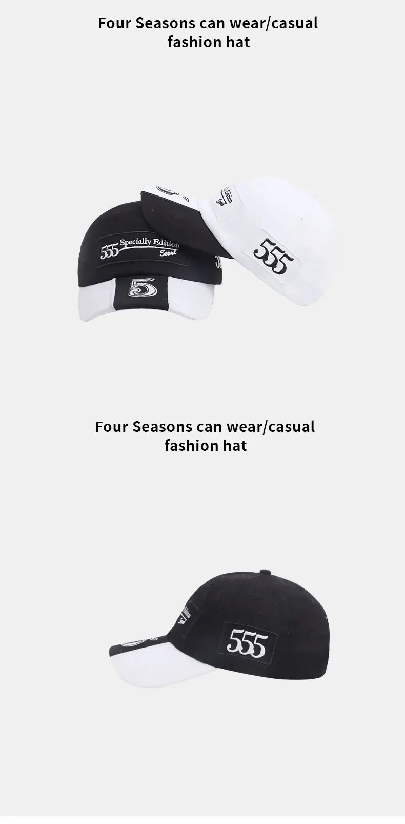 2026 Letter Embroidered Women Hip Hop Cap Black White — feature 9
