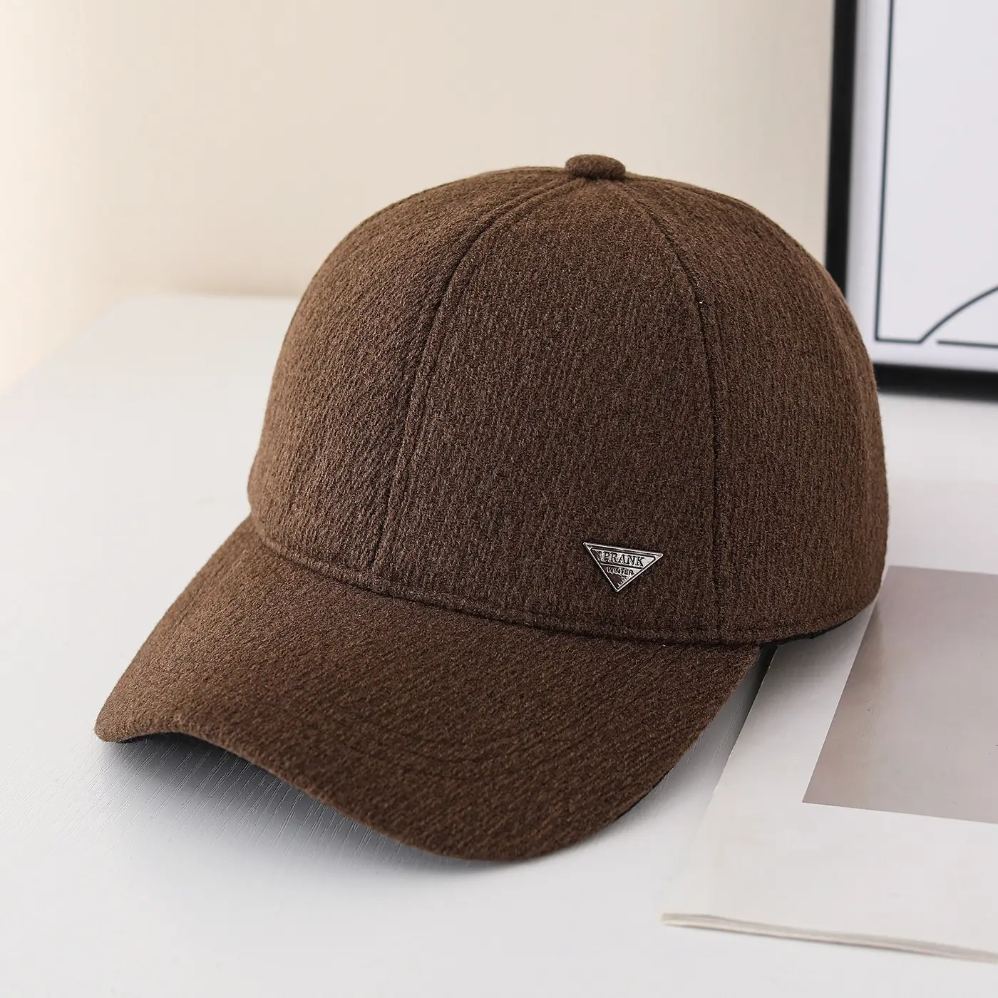 Men's Brown Wool Cap Winter Warm Ear Protection - Image 4