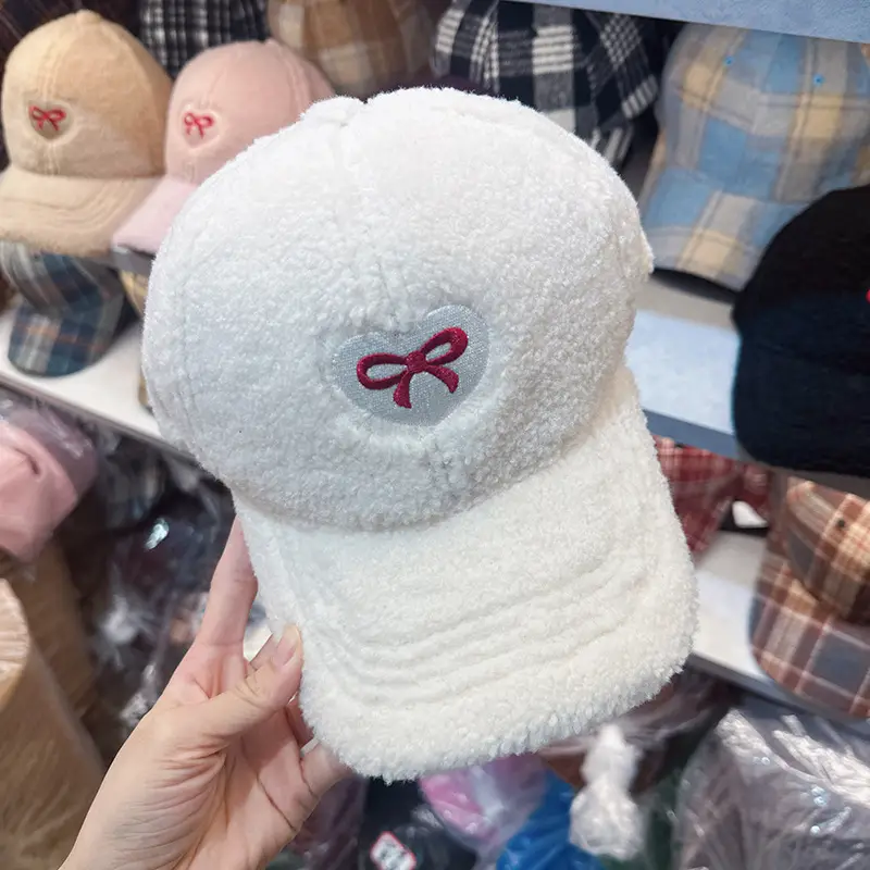 White Furry Bow Baseball Cap for Women - Image 10