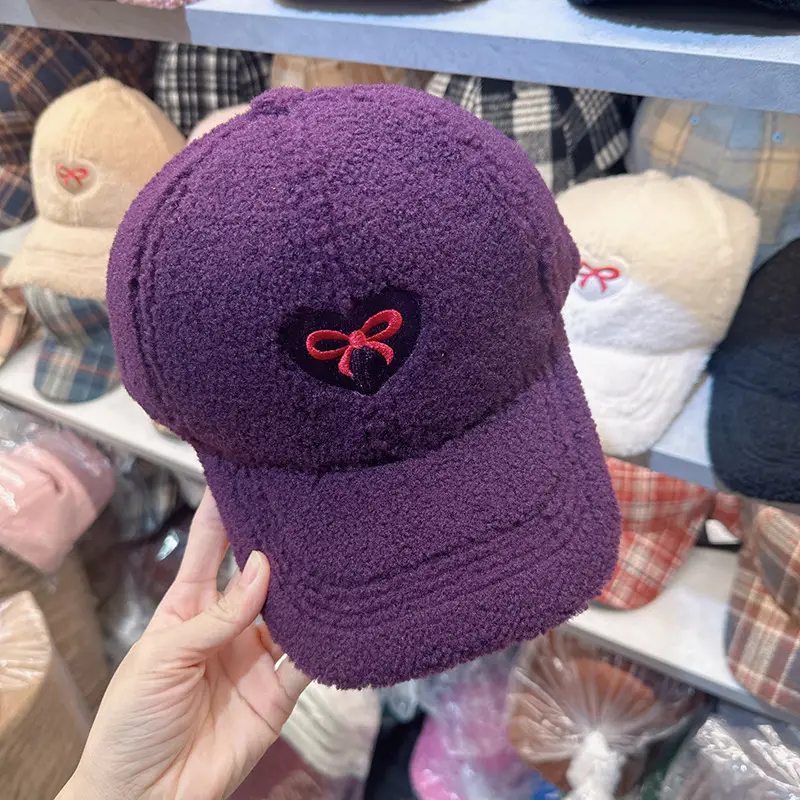 White Furry Bow Baseball Cap for Women — feature 1